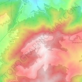 Mapa topográfico Devi Dhura, altitud, relieve