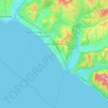 Mapa topográfico San Clemente, altitud, relieve