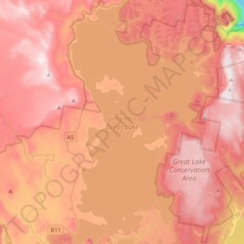 Mapa topográfico Great Lake, altitud, relieve