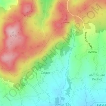 Mapa topográfico Couto, altitud, relieve