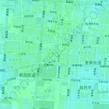 Mapa topográfico 文昌社区, altitud, relieve