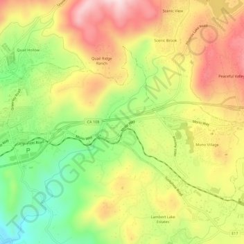 Mapa topográfico East Sonora, altitud, relieve