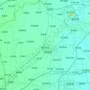 Mapa topográfico 郓城县, altitud, relieve