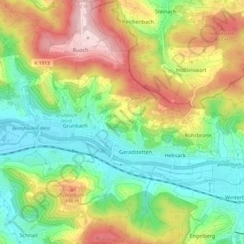 Mapa topográfico Remshalden, altitud, relieve