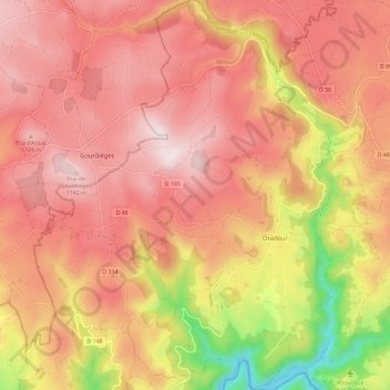 Mapa topográfico Oradour, altitud, relieve