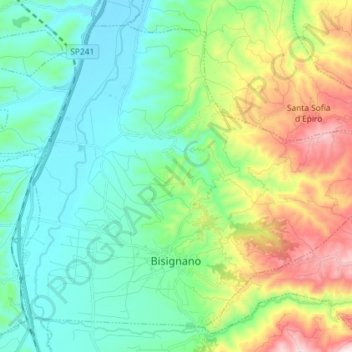 Mapa topográfico Bisignano, altitud, relieve