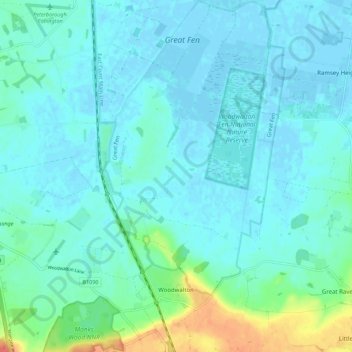 Mapa topográfico Wood Walton, altitud, relieve