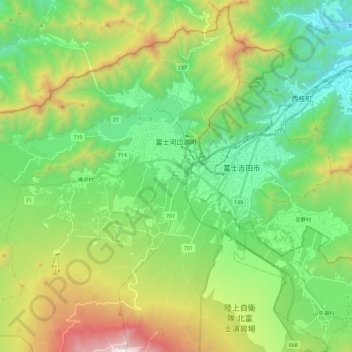 Mapa topográfico 南都留郡, altitud, relieve