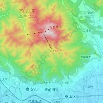 Mapa topográfico 泰前街道, altitud, relieve