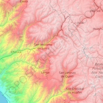 Mapa topográfico Provincia de Huarochirí, altitud, relieve