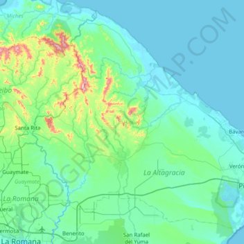 Mapa topográfico Higüey, altitud, relieve