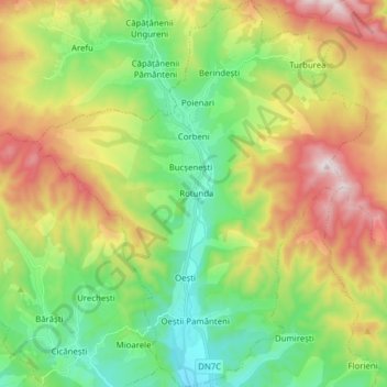 Mapa topográfico Corbeni, altitud, relieve