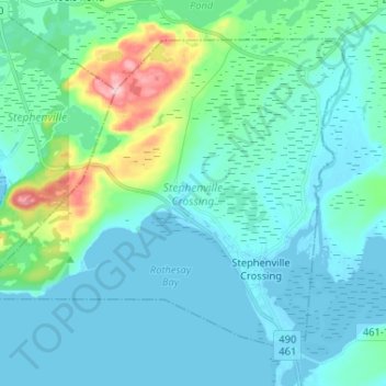 Mapa topográfico Stephenville Crossing, altitud, relieve