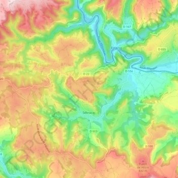 Mapa topográfico Sébrazac, altitud, relieve