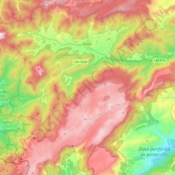 Mapa topográfico Riópar, altitud, relieve
