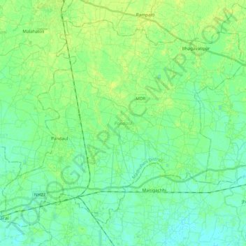 Mapa topográfico Pandaul, altitud, relieve