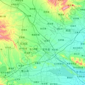 Mapa topográfico 宝丰县, altitud, relieve