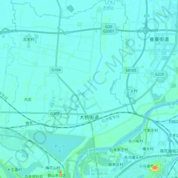 Mapa topográfico 大桥街道, altitud, relieve
