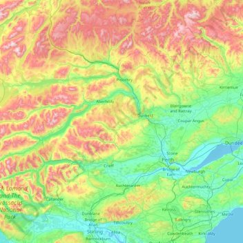 Mapa topográfico Perth and Kinross, altitud, relieve