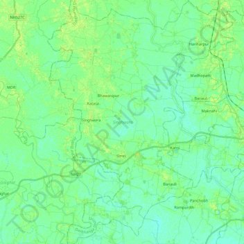Mapa topográfico Singhwara, altitud, relieve