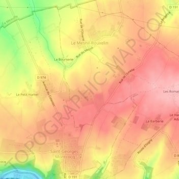 Mapa topográfico Le Mesnil-Rouxelin, altitud, relieve