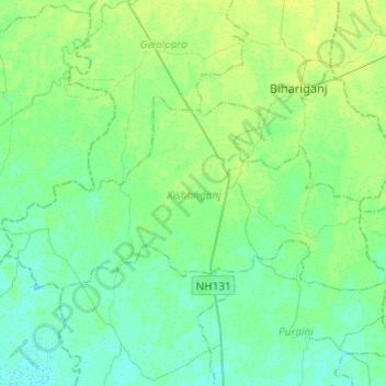 Mapa topográfico Kishanganj, altitud, relieve