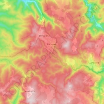 Mapa topográfico Cărbunari, altitud, relieve