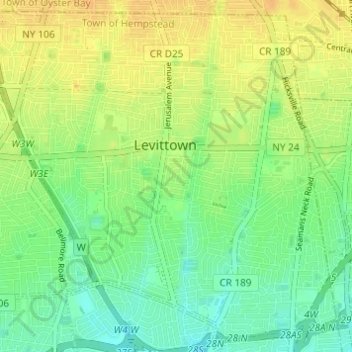Mapa topográfico Levittown, altitud, relieve