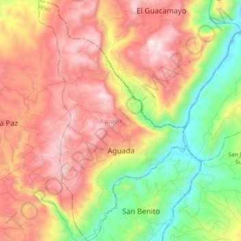 Mapa topográfico Aguada, altitud, relieve