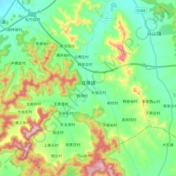 Mapa topográfico 双泉镇, altitud, relieve