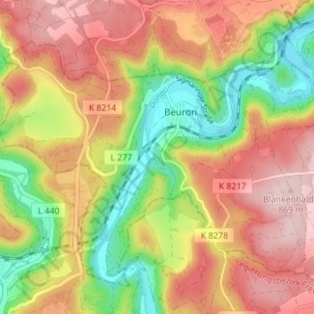 Mapa topográfico Beuron, altitud, relieve