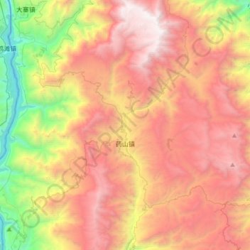 Mapa topográfico 药山镇, altitud, relieve