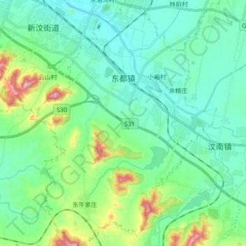 Mapa topográfico 东都镇, altitud, relieve