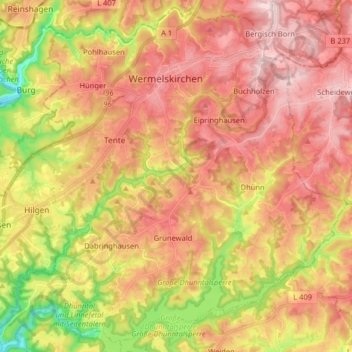 Mapa topográfico 42929, altitud, relieve
