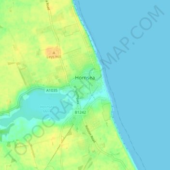 Mapa topográfico Hornsea, altitud, relieve