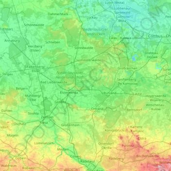 Mapa topográfico Schwarze Elster, altitud, relieve