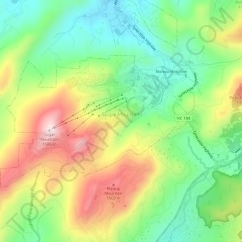 Mapa topográfico Sugar Mountain, altitud, relieve