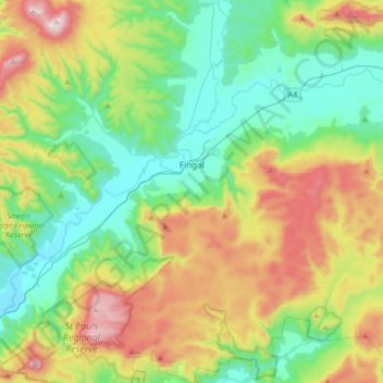 Mapa topográfico Fingal, altitud, relieve