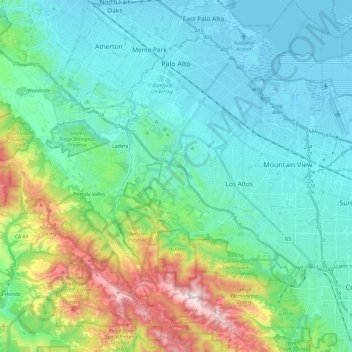 Mapa topográfico Palo Alto, altitud, relieve