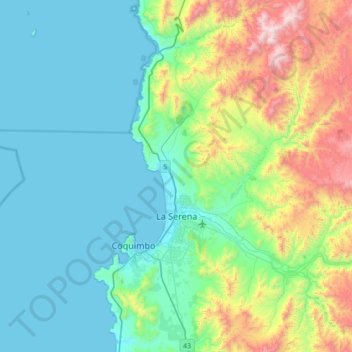Mapa topográfico La Serena, altitud, relieve