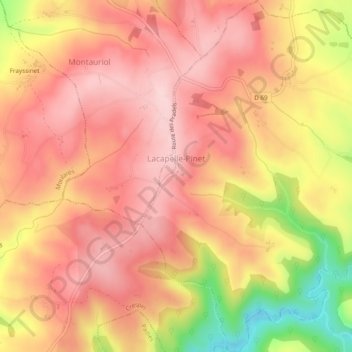 Mapa topográfico Lacapelle-Pinet, altitud, relieve