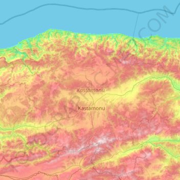 Mapa topográfico Kastamonu, altitud, relieve