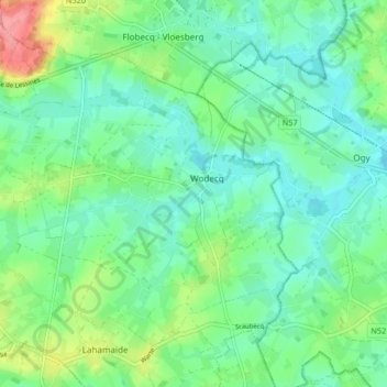 Mapa topográfico Wodecq, altitud, relieve