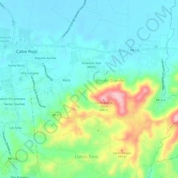 Mapa topográfico Monte Grande, altitud, relieve