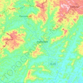 Mapa topográfico Natividade, altitud, relieve
