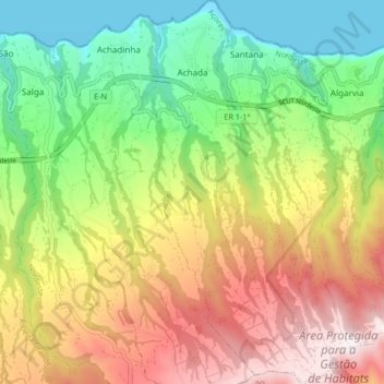 Mapa topográfico Achada, altitud, relieve