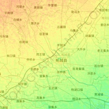 Mapa topográfico 柘城县, altitud, relieve