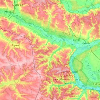Mapa topográfico Зміївська міська громада, altitud, relieve