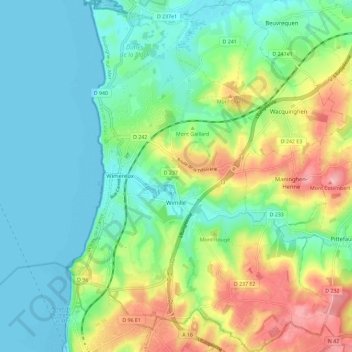 Mapa topográfico Wimille, altitud, relieve