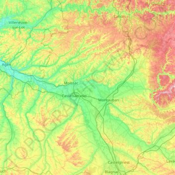 Mapa topográfico Tarn-et-Garonne, altitud, relieve